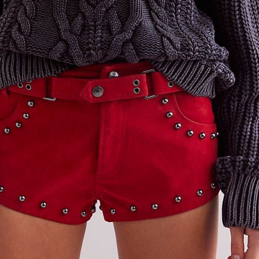 ISO Red Free People Micro shorts cool kid studded suede